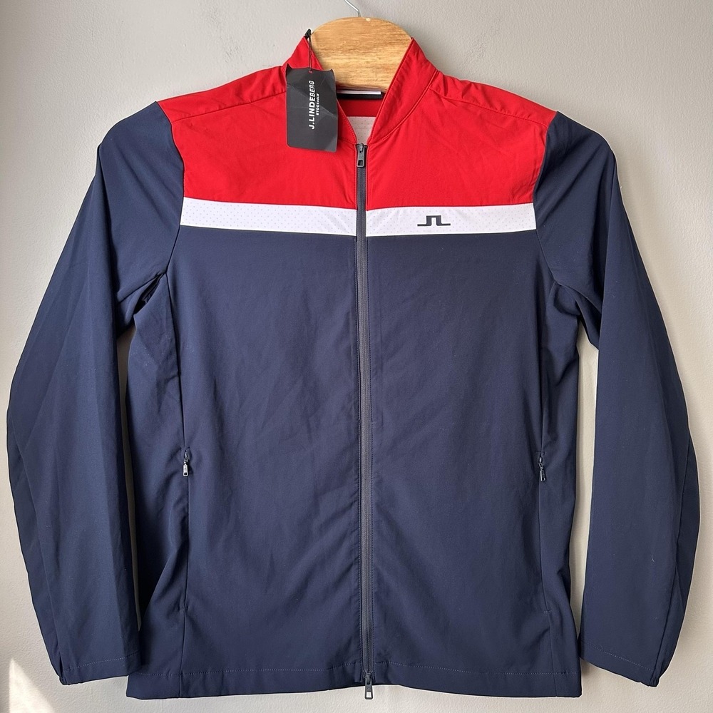 J.Lindeberg KV Hybrid Jacket Mens Large Navy Golf Windbreaker‎ GMOW06815